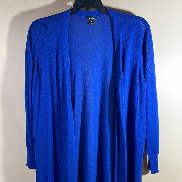 Halogen royal blue long open cardigan sweater w/ pockets - Picture 4 of 6